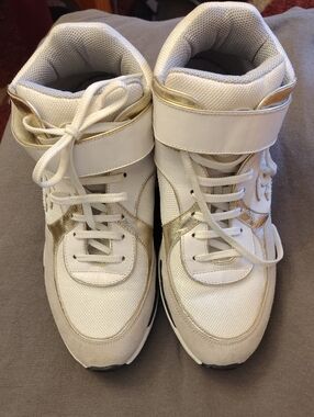 Chanel White and Gold High-Top Sneakers
